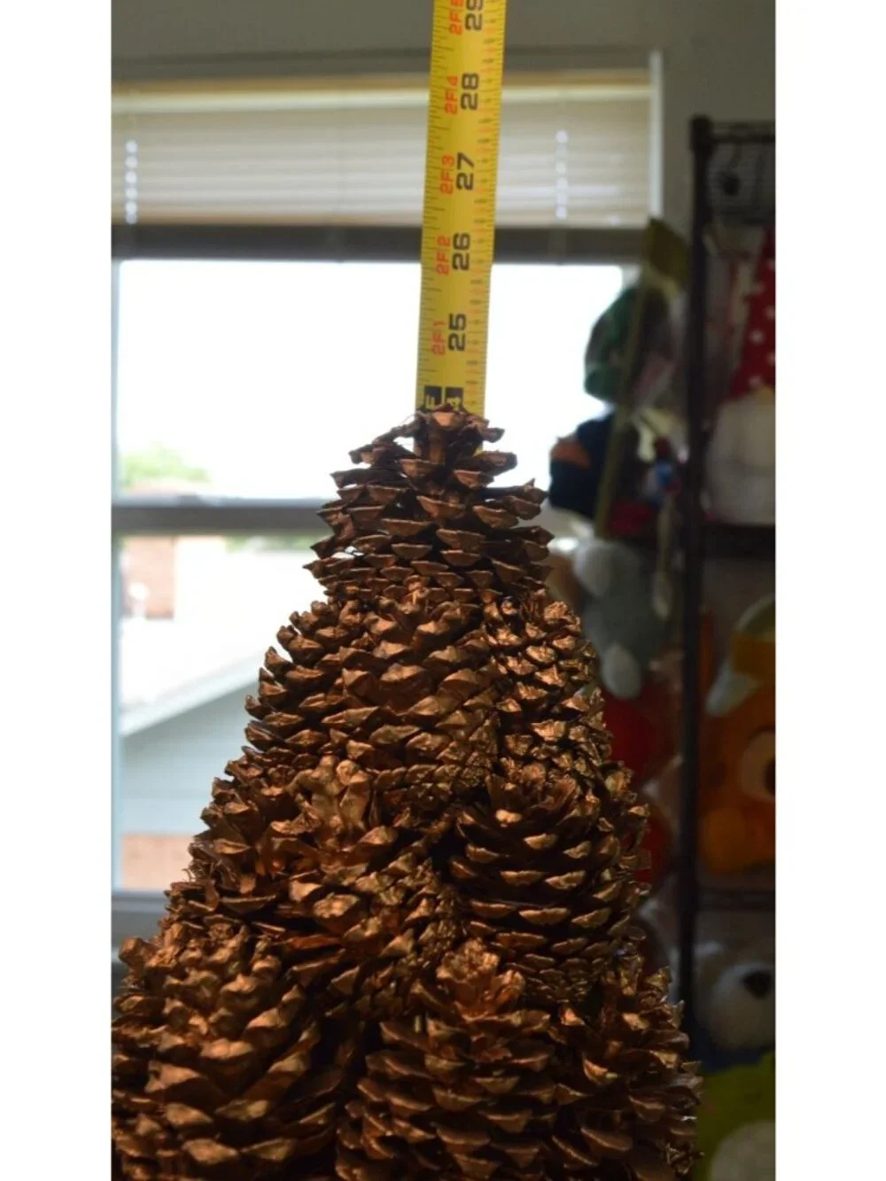 Handmade Golden Real Pinecone Christmas Tree Table Decor 24” Wooden Log Metallic